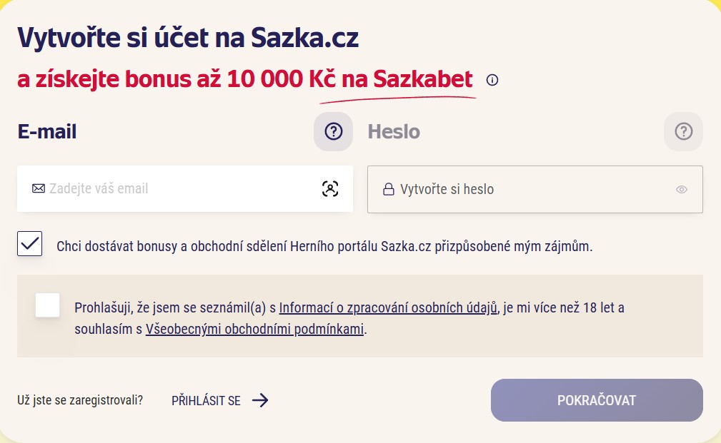 Sazka registration