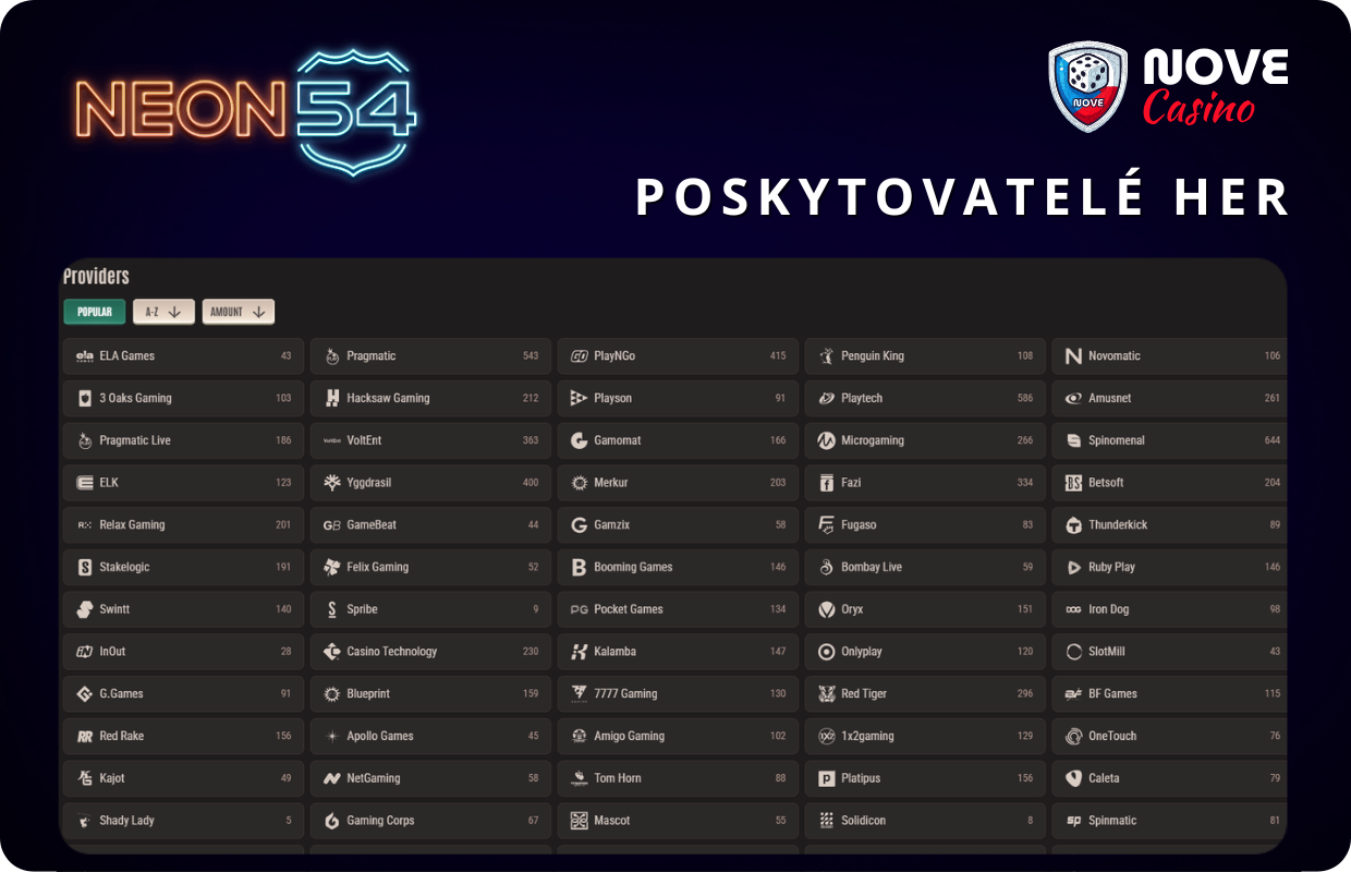 Poskytovatelé her Neon54