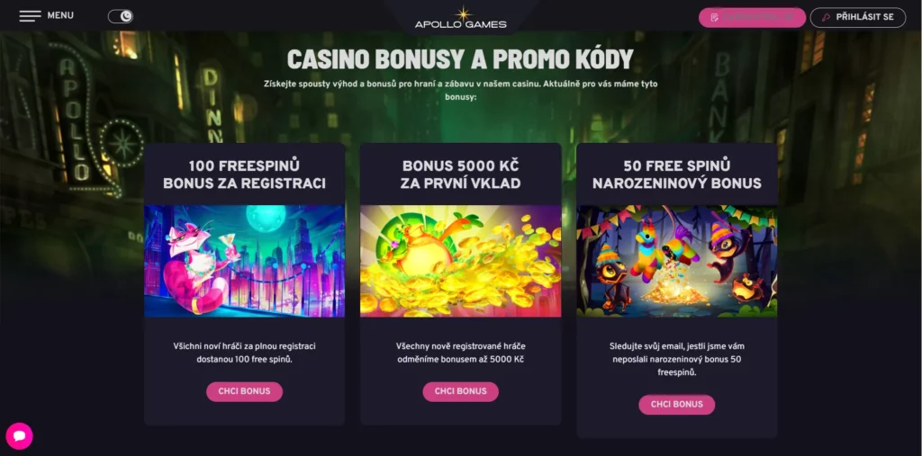 Uvítací Bonusy a Promo Akce v Apollo Casino