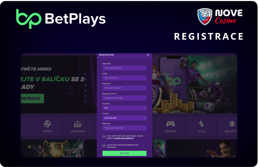 Registrace v BetPlays