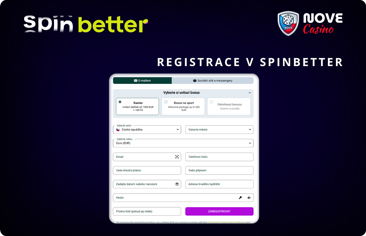 Registrace v Spinbetter