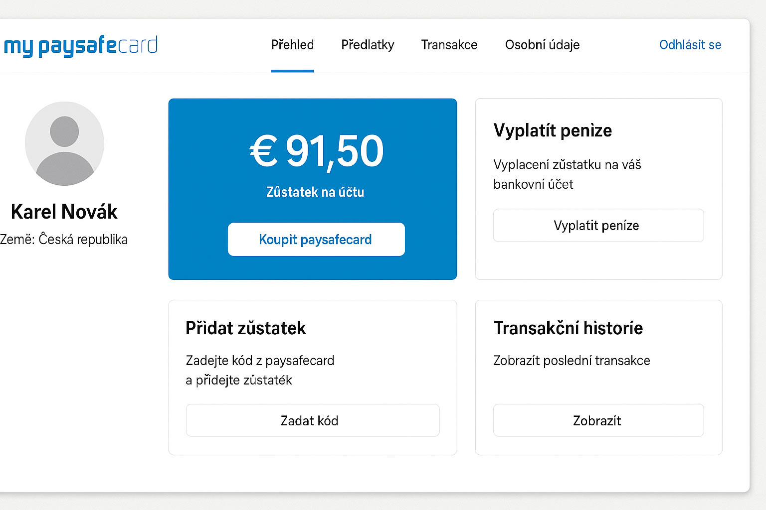 Osobní účet My Paysafecard