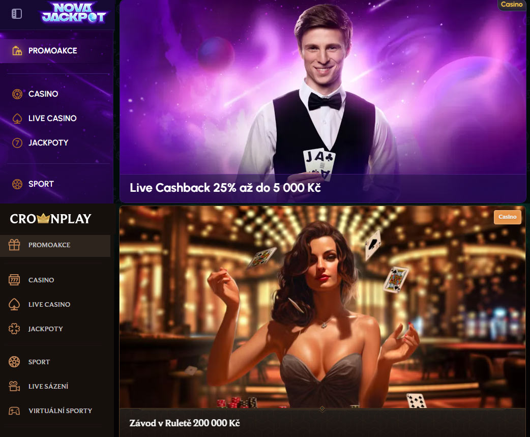 Bonusy v live kasinech CrownPlay nebo NovaJackpot