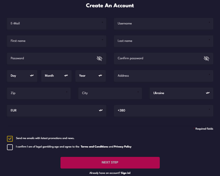 Registrace v online kasinu AllStarz
